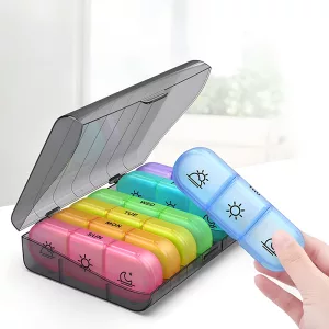 pill organizer, pill box, weekly pill box, pill container, 7 days pill box, pill dispenser, pill case, medicine container