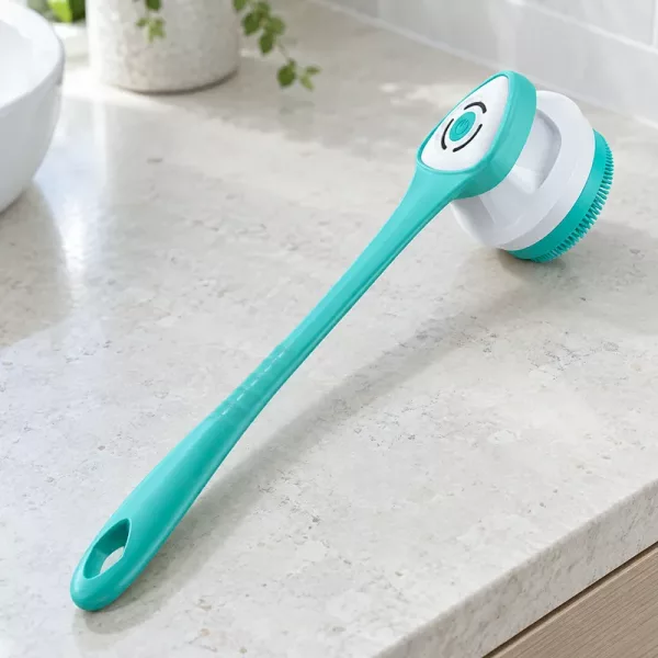 back scrubber, electric shower scrubber, scrubbung brush, back brush, bath brush with long handle, electric shower brush, shower brush with replaceable heads, bath brush with detachable head